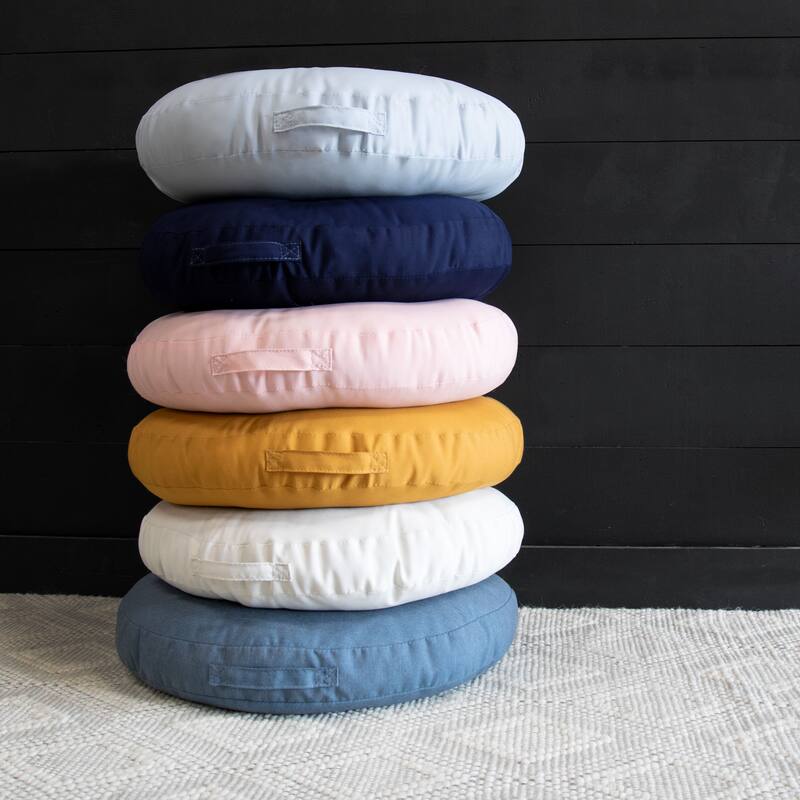 Sorra Home Solid Circle Tufted Floor Pillow with Handle