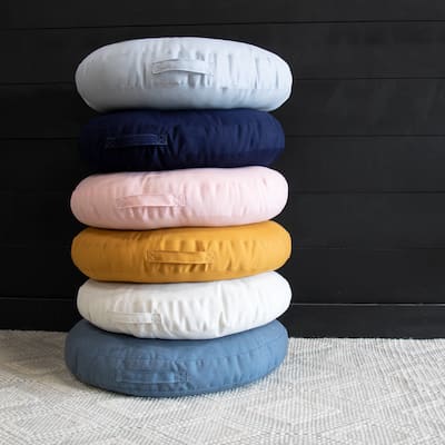 Sorra Home Solid Circle Tufted Floor Pillow with Handle
