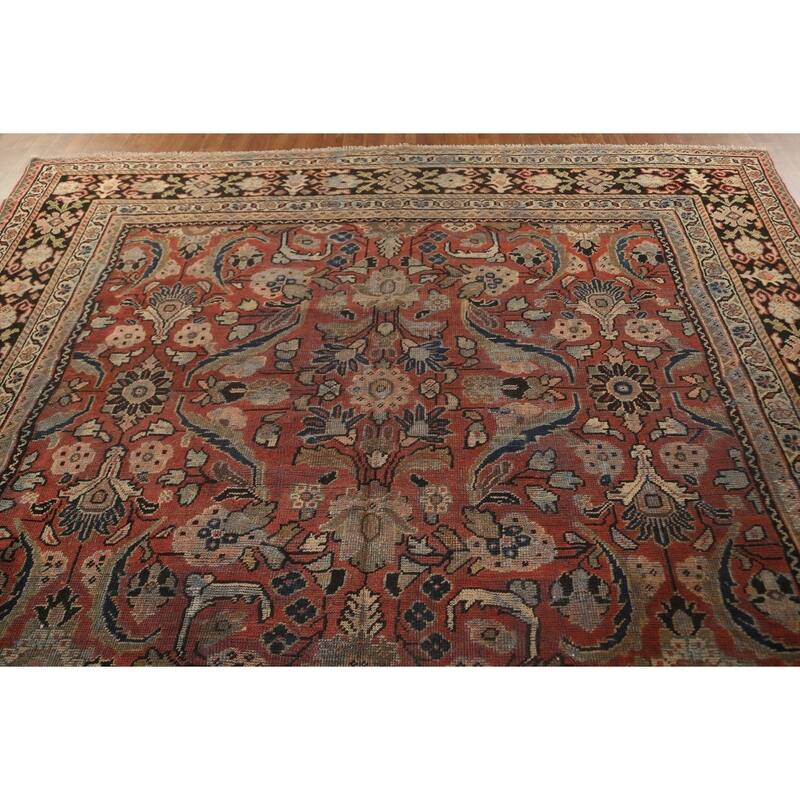 Pre-1900 Antique Floral Mahal Persian Area Rug Handmade Wool Carpet - 9'2"x 12'10"