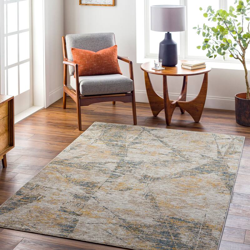 Livabliss Transitional Naila Abstract Area Rug - 12' x 15' - Blue/Gold
