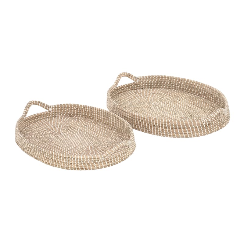 Brown Dried Plant Handmade Living Room Decor Tray with Metal Rim (Set of 2) - 27 x 20 x 5