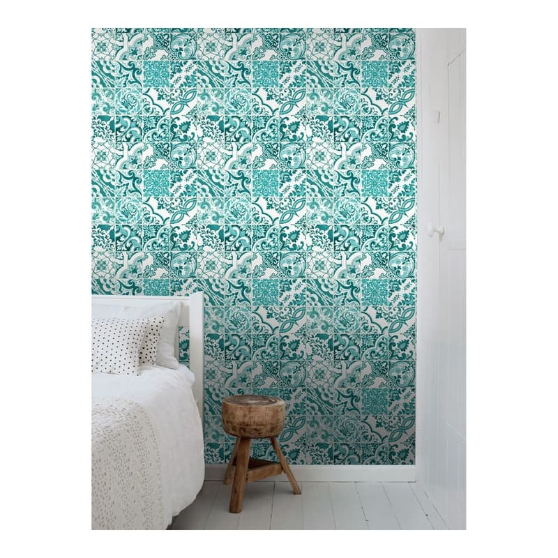 ESTA Home Cohen Turquoise Tile Wallpaper - 20.5 x 396 x 0.025