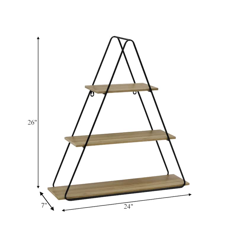 Metal Wood Triangular Frame Wall Shelf - Brown, 26" - 26.0"