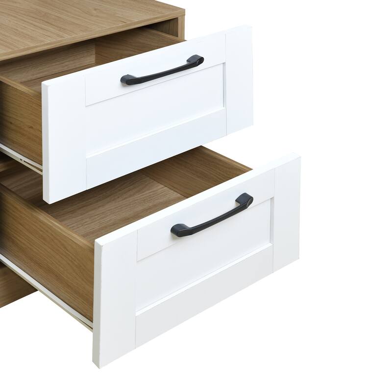 3 Doors Armoire Wardrobe Closet with 3 Side Shelves 2 Drawers, Wooden Bedroom Armoires with Hanging Rod for Bedroom