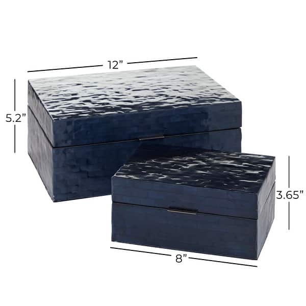 dimension image slide 5 of 10, Mother of Pearl Handmade Geometric Box with Hinged Lid (Set of 2)