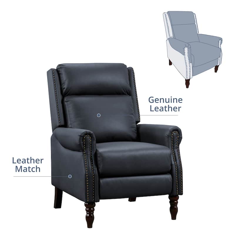 Mid-century Genuine Leather Recliner Adjustable Push Back Comfortable Set of 2 Arm Chairs for Living Room
