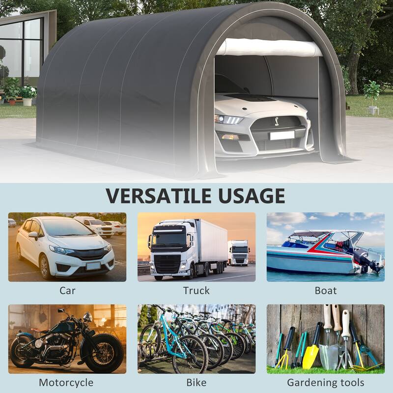 Outsunny 16' x 10' Carport, Heavy Duty Portable Garage / Storage Tent with Large Zippered Door, Anti-UV PE Canopy Cover