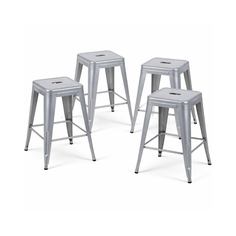 AC Pacific 24 Inch Industrial Stackable Metal Counter Stools Set of 4 - Silver
