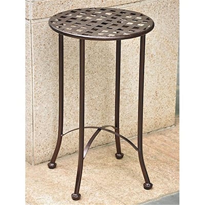 Round Iron Patio Table - 16 Inch Bronze Outdoor Side Table for Patios & Sunrooms - 26