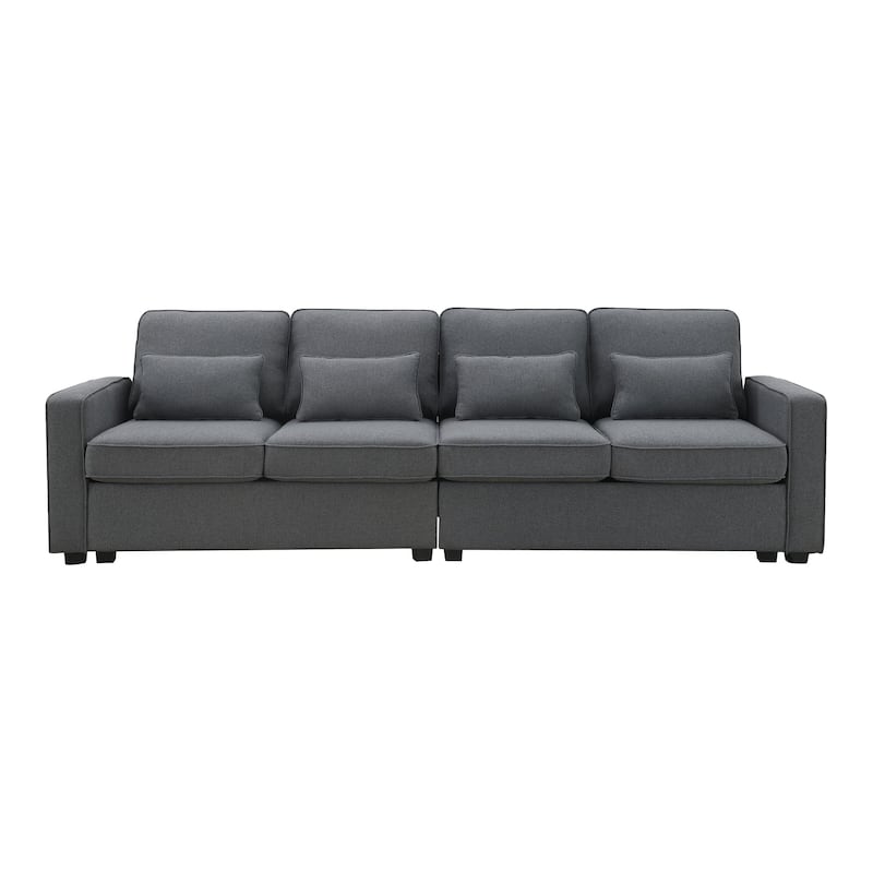 104" 4-Seater Modern Linen Fabric Sofa with Armrest Pockets and 4 Pillows
