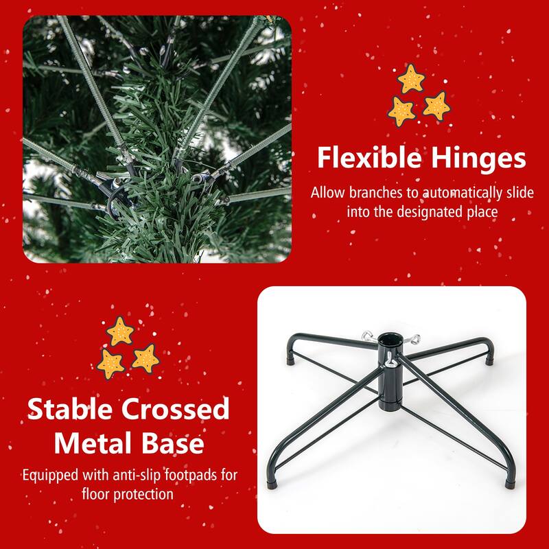 Gymax Pre-Lit Artificial Christmas Tree Hinged Xmas Tree w/ PVC & PE
