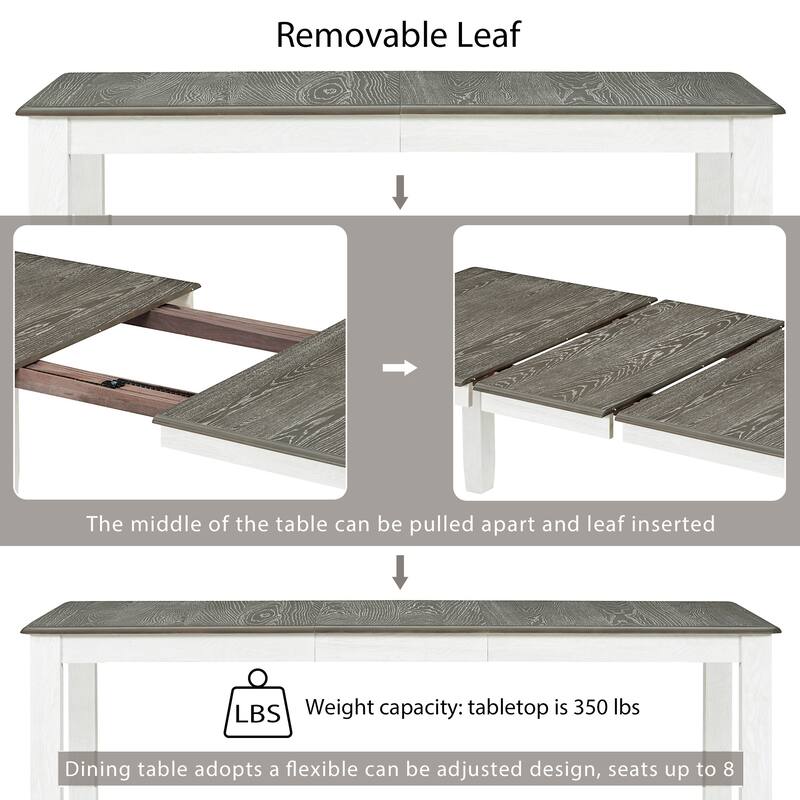 7 -Piece Wood Piece Dining Set, Retro Style Extendable Table 6 Upholstered Chairs for Kitchen Dinette Room, Antique Brown+White