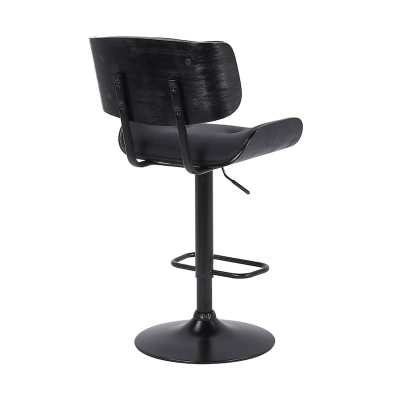 Black Fabric Adjustable Swivel Bar Chair with Low Back and Footrest - 22” D x 20” W x 46” H