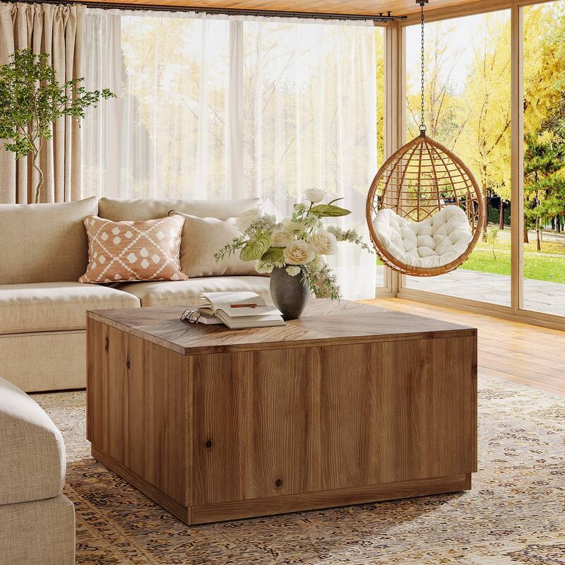 31.5-Inch Coffee Table, Farmhouse Solid Wood Cocktail Table - Brown