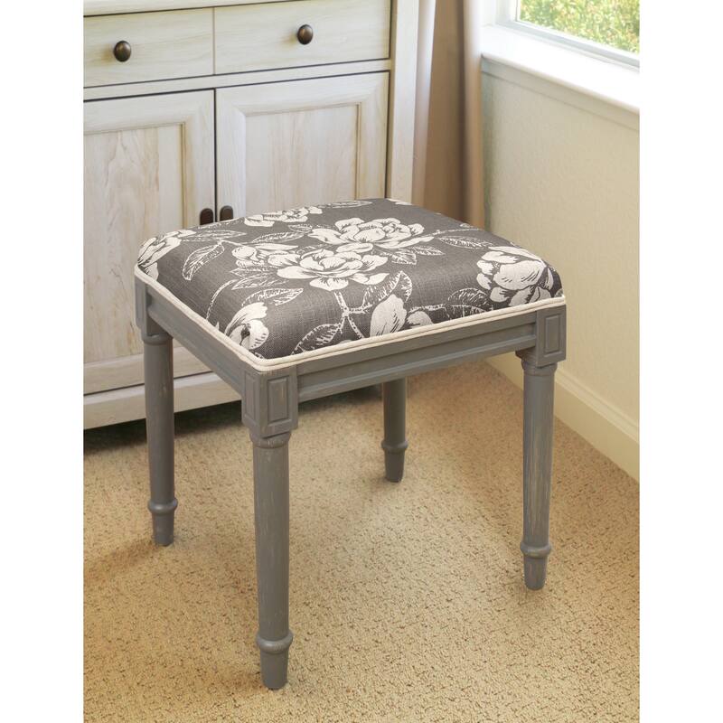 Grey Magnolia Vanity Stool with distressed Grey Frame