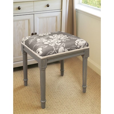 Grey Magnolia Vanity Stool with distressed Grey Frame