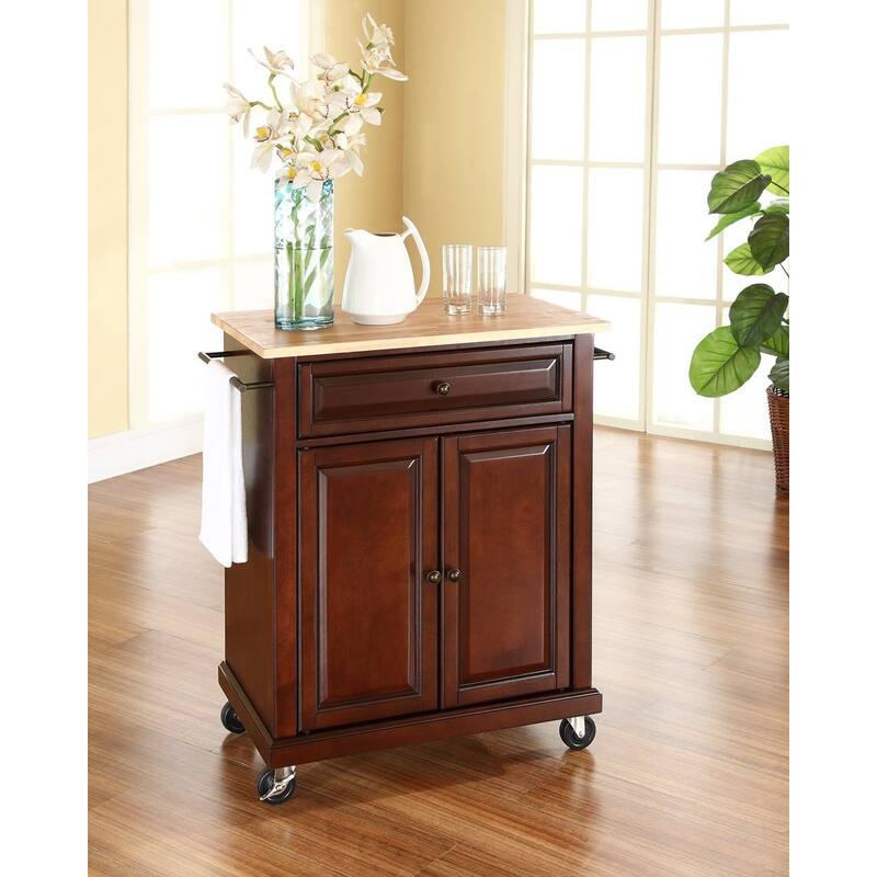 Compact Rolling Kitchen Cart with Cabinet, Adjustable Shelf, Drawer, Towel Bars, and Smooth Countertop Design