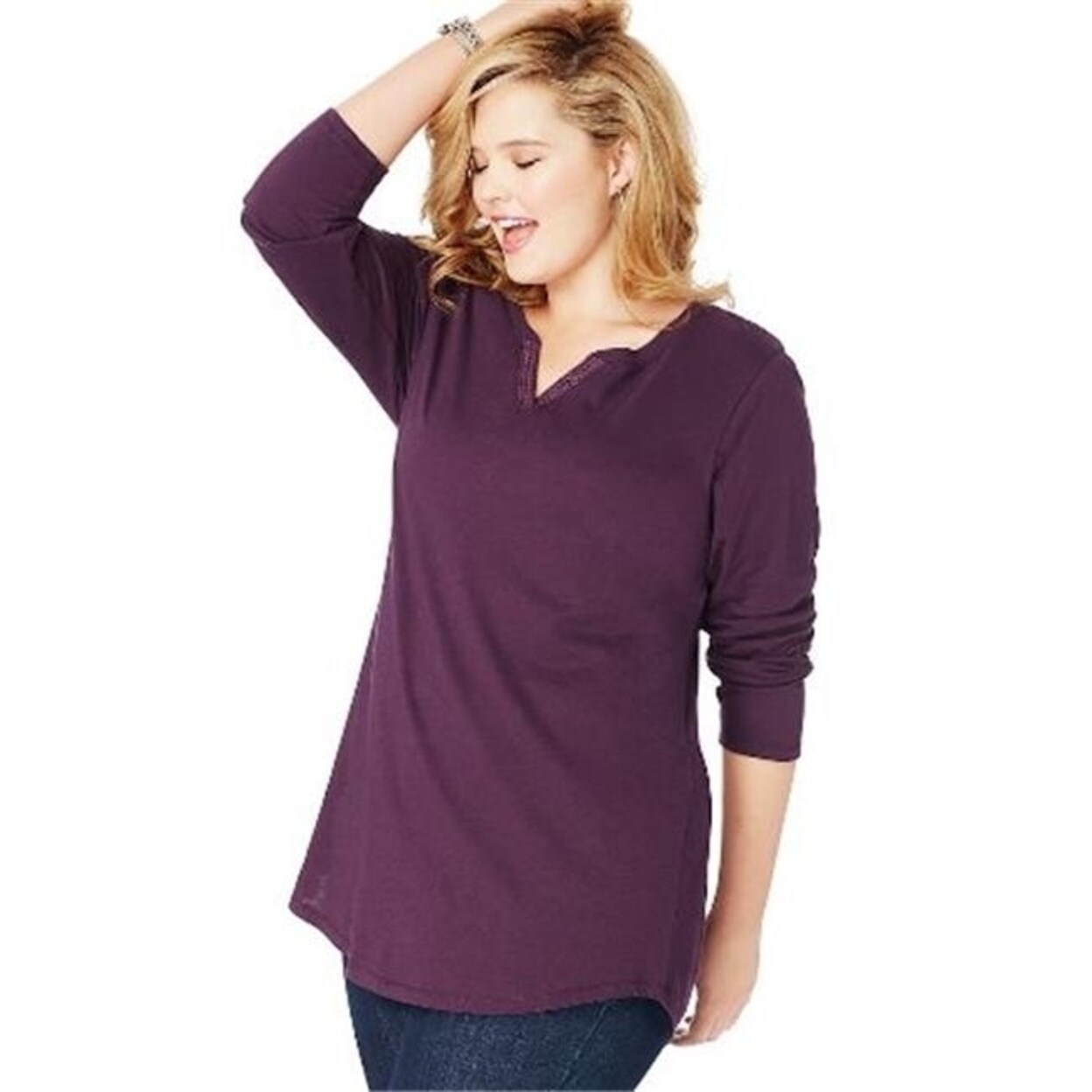 Shop Just My Size Oj331 Jms Lightweight Split Neck Tunic Top Plum