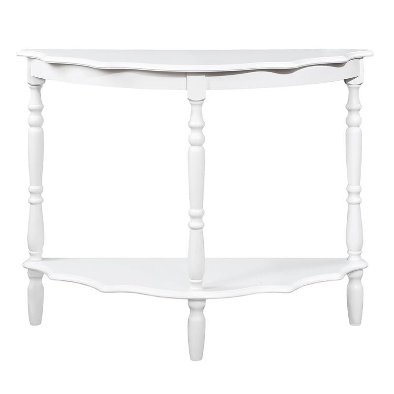 42" Wood Circular Curved Console Table with Open Shelf and Legs