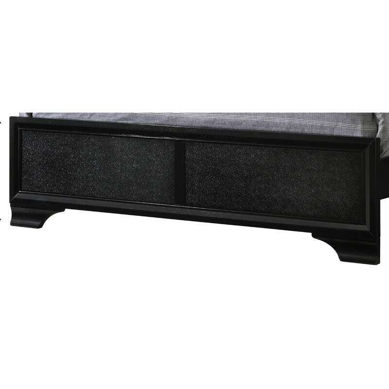 Queen Size LED Panel Bed with Black Finish and Upholstered Headboard