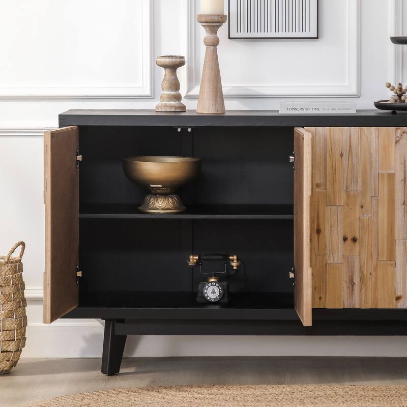 Roomfitters Modern 4-Door Storage Cabinet with Geometric Wood Design