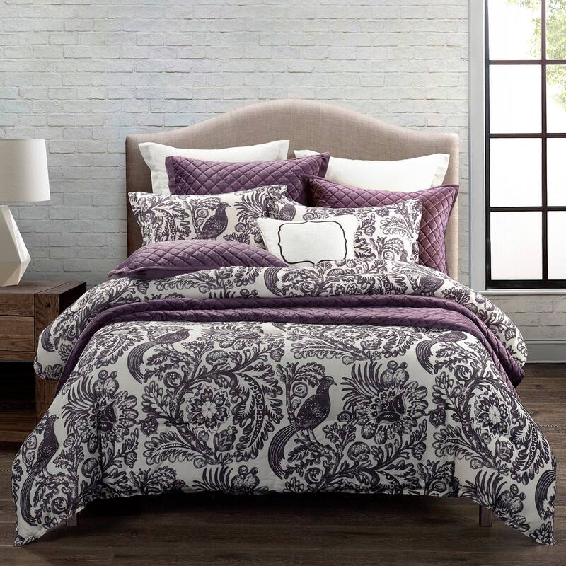 HiEnd Accents Augusta Black and White Botanical Toile Comforter Set, 3PC - Super Queen