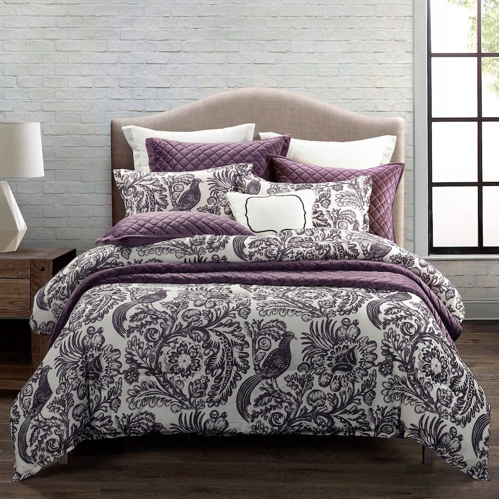 HiEnd Accents Augusta Black and White Botanical Toile Comforter Set, 3PC