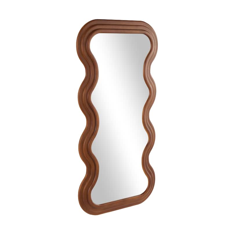 Wood Abstract Wavy Wall Mirror with Dimensional Carved Frame - Brown - Roche River Decor