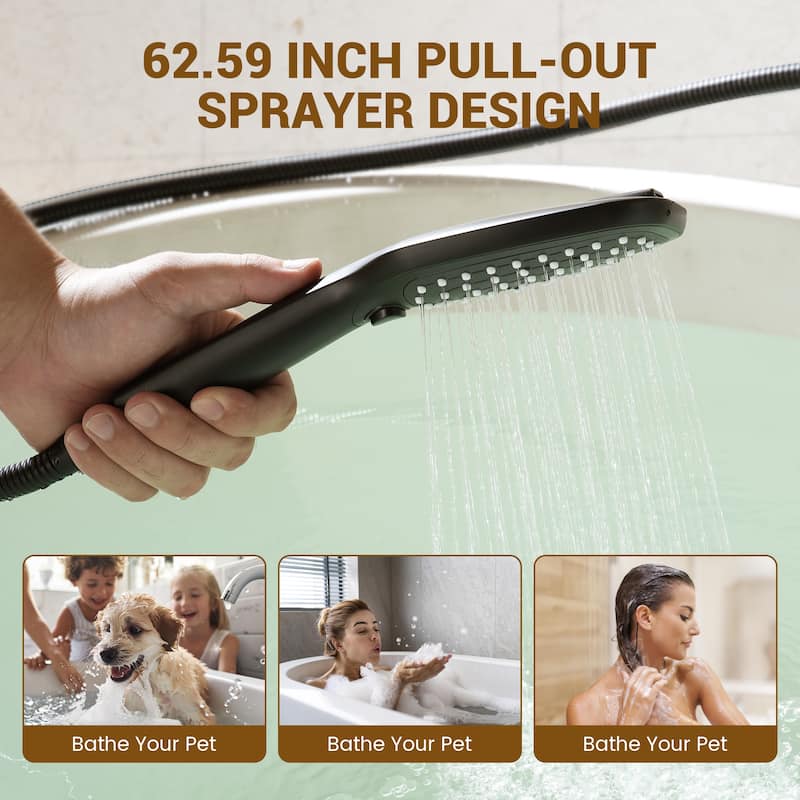 Bathtub Faucet Pressure Balanced 2-Handle Deck-Mount Waterfall Roman Tub Faucet with Handheld Shower Valve Included
