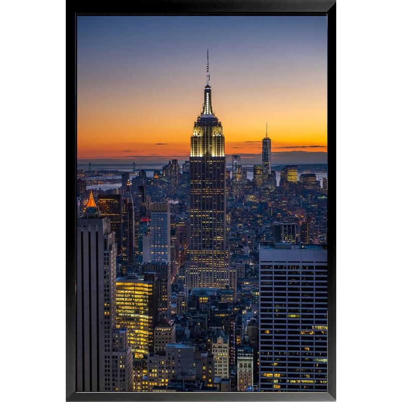 Wayne Collamore New York City Empire State Building Sunset Photography Framed Poster - 24 x 36 Inch