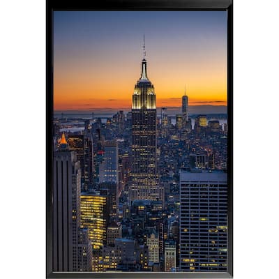 Wayne Collamore New York City Empire State Building Sunset Photography Framed Poster - 24 x 36 Inch