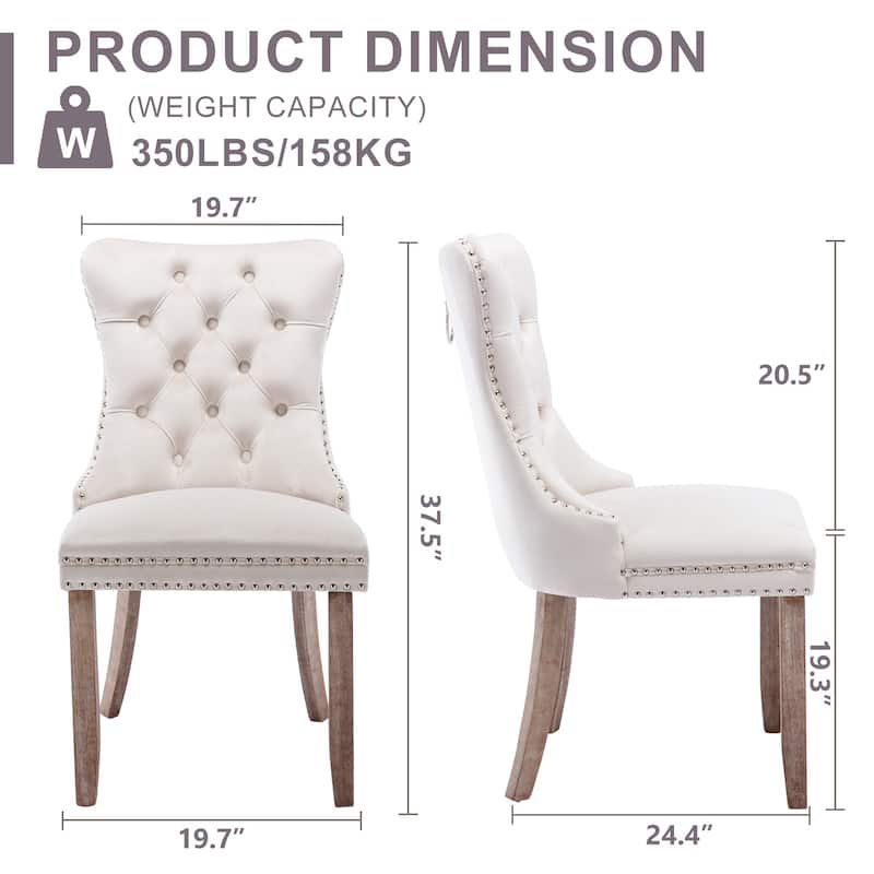Set of 2 Hollywood Glam Velvet Dining Chairs – Tufted Back with Nailhead Trim and Ring Pull, Modern Accent Side Chairs