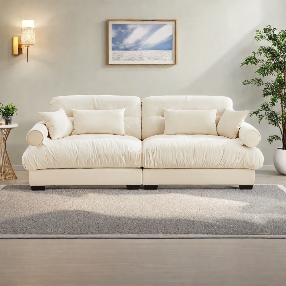 93.7"Velvet 3-Seater Sofa with Bolster Armrests, High-Resilience Sponge Cushions
