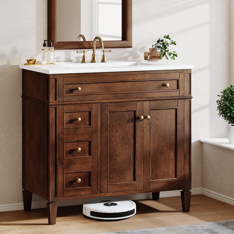 36'' Freestanding Bathroom Vanity with Integrated Ceramic Sink, Tip-Out Drawer, Door Organizer