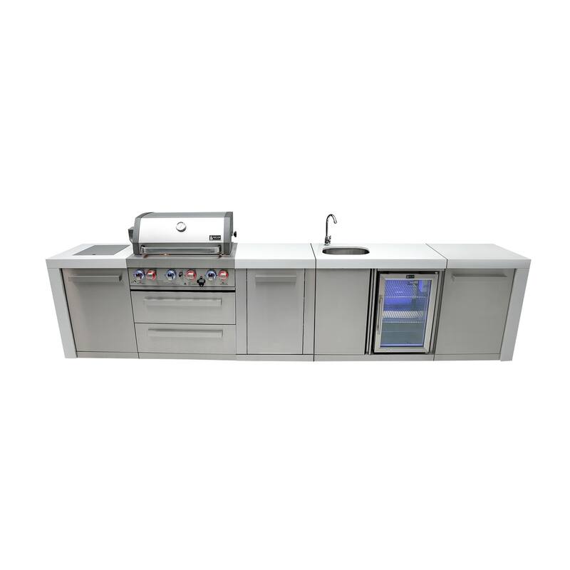 Mont Alpi MAi400-DBEV-EXC Deluxe Stainless Steel Outdoor Kitchen Island BBQ Grill + Beverage Center + 25" Extra Storage Cabinet - Silver - Natural Gas/Propane Gas