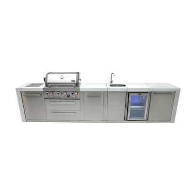Mont Alpi MAi400-DBEV-EXC Deluxe Stainless Steel Outdoor Kitchen Island BBQ Grill + Beverage Center + 25" Extra Storage Cabinet