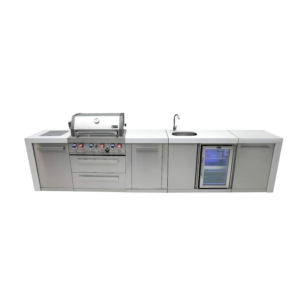 Mont Alpi MAi400-DBEV-EXC Deluxe Stainless Steel Outdoor Kitchen Island BBQ Grill + Beverage Center + 25" Extra Storage Cabinet
