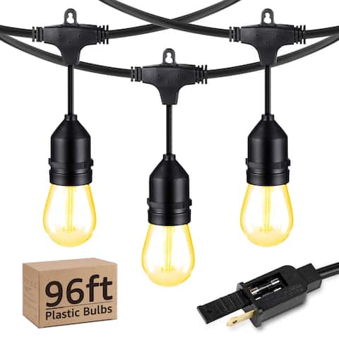 96ft LED Outdoor String Lights, 30+2 Vintage Filament Bulbs - 1Pack