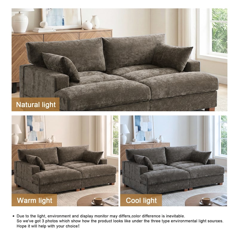 Mid-Century Chenille Adjustable Headrest Chaise Lounge Sofa