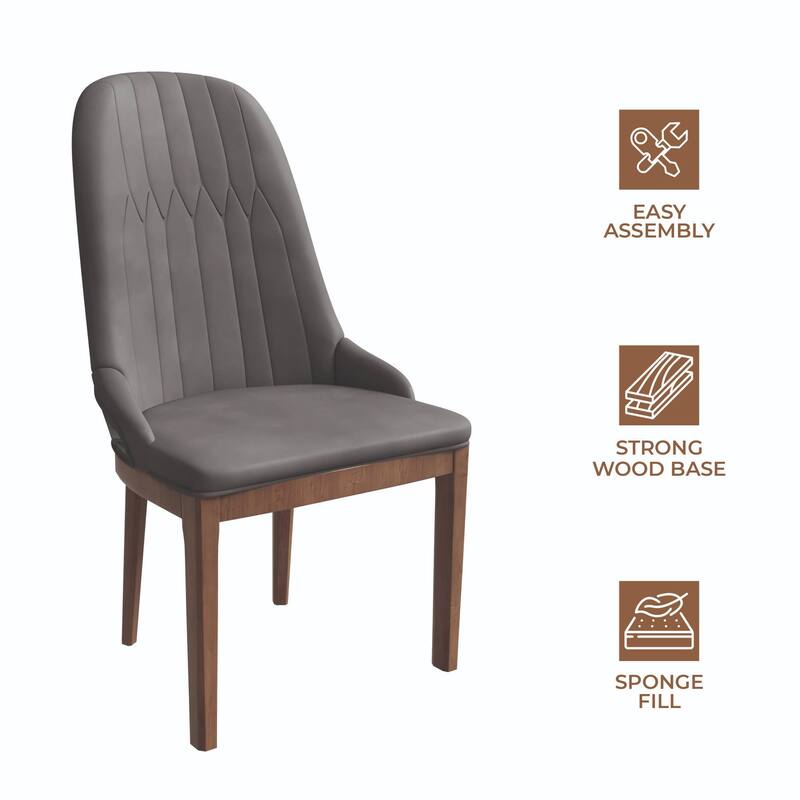 Leather Dining Chair with Rubberwood Legs Set of 4 Side Charis Sleek Diamond Stitching Back