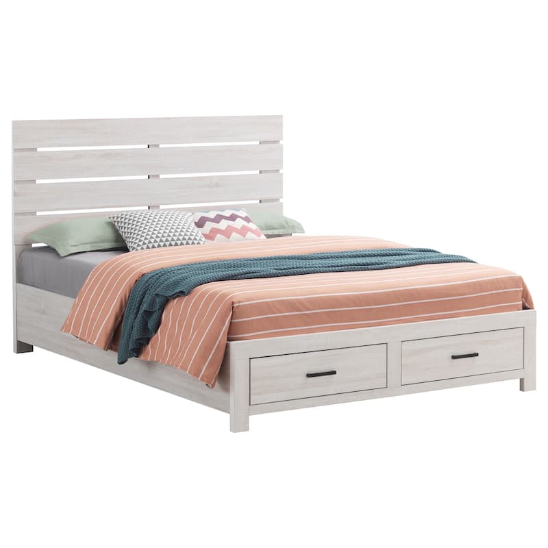 Coastal White Eastern King Platform Bed with Storage Drawers