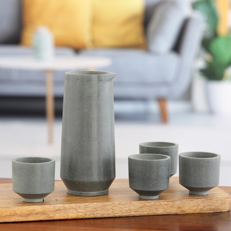 Novica Handmade Tokyo Toast Soapstone Sake Decanter And Cups (Set Of 5)