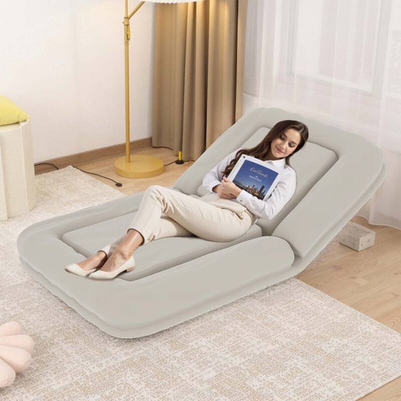 Folding Sofa Chair with 5 Adjustable Positions for Ultimate Relaxation and Comfortable Gaming,Meditation,and Lounging - Beige-Flannelette
