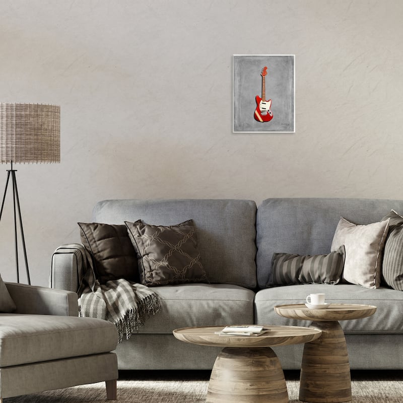 Stupell Red Guitar on Grey Wall Plaque Art Design By Mark Rogan