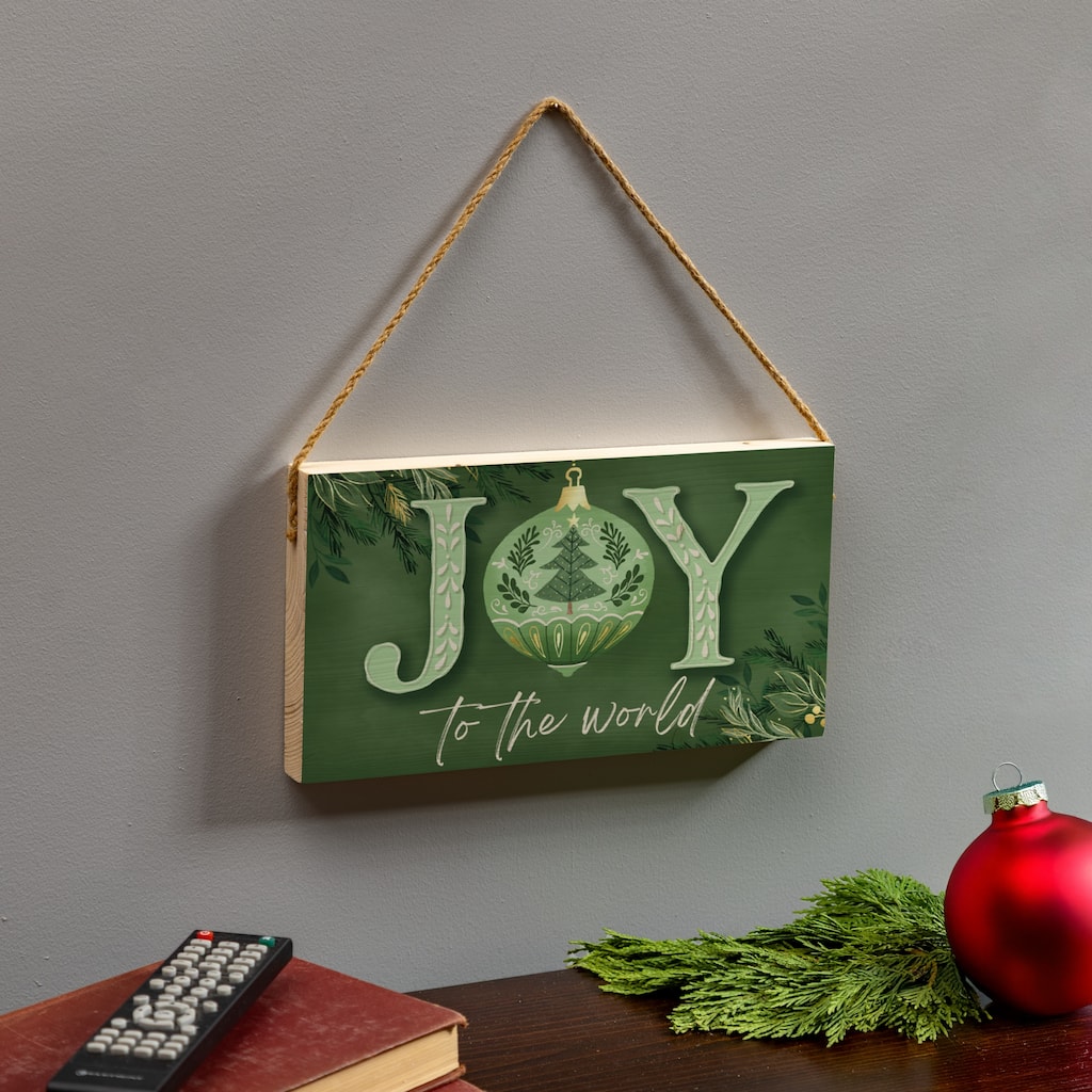 Shades of Green Hanging Wall Sign - "Joy To The World" - 11"x6"