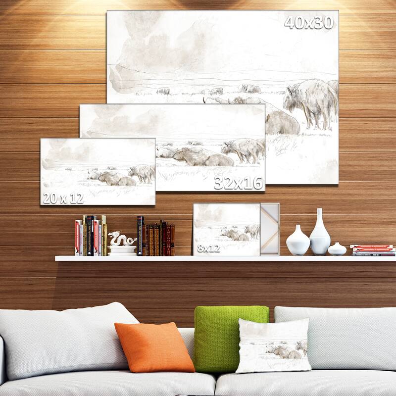 Designart "Wild Bison Buffalo Sketch" Farmhouse Animal Print on Wrapped Canvas