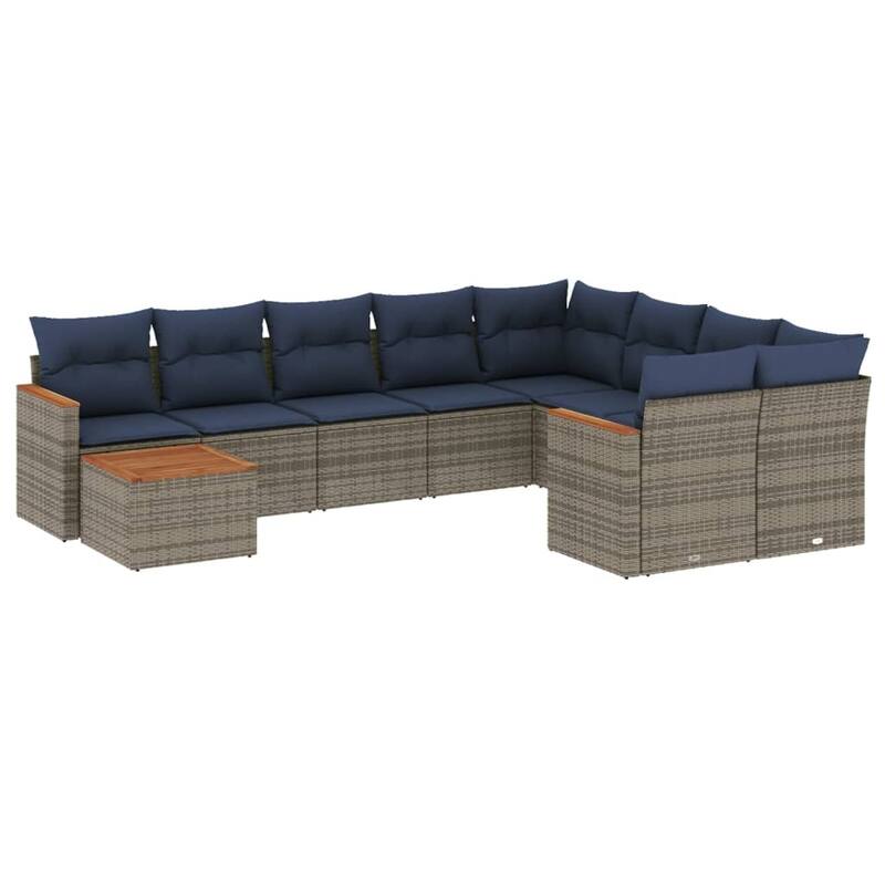 vidaXL 10 Piece Patio Sofa Set with Cushions Black/Gray Poly Rattan - 24.4 x 24.4 x 27.2