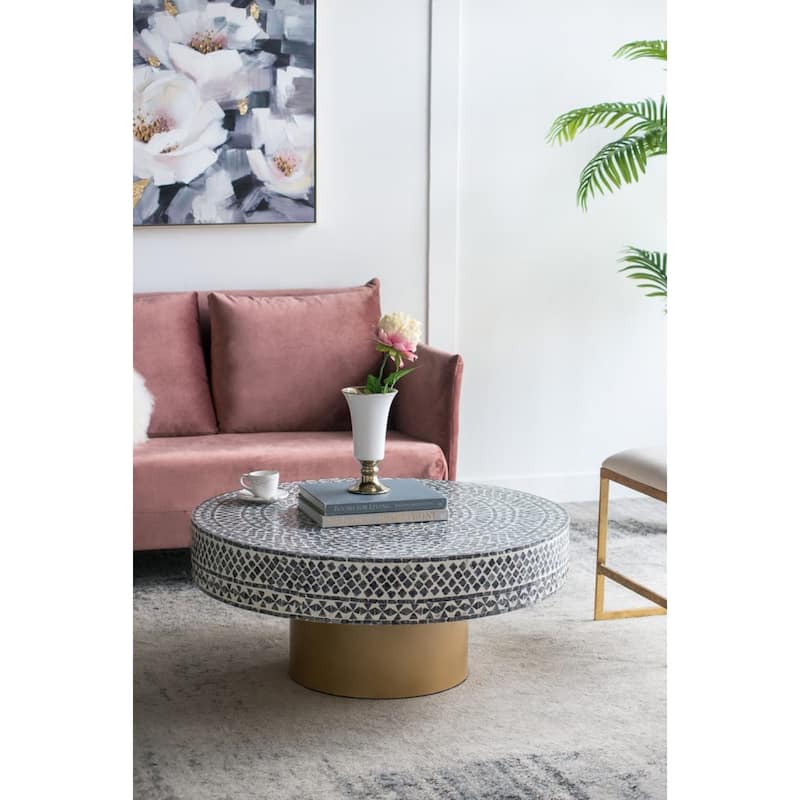 Janus Capiz Coffee Table with Pedestal Base - 35.25" - Gray, Beige, and Gold