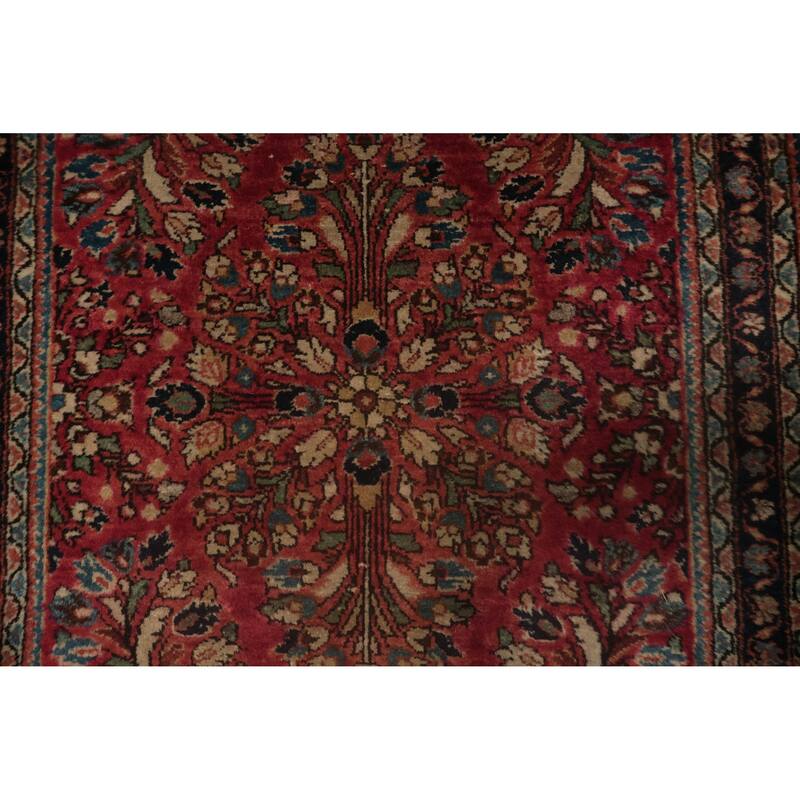 Hand Knotted Oriental 100% Wool Carpet Traditional Floral Red Sarouk Area Rug - 3' 11'' X 2' 2''