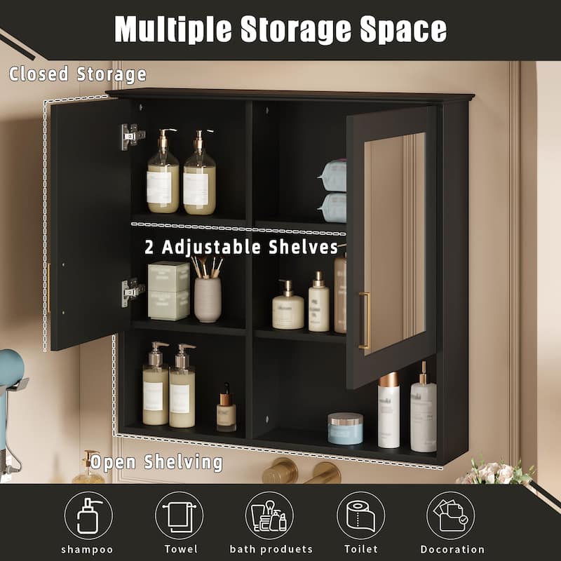 30 Inch Wall Mounted Bathroom Medicine Cabinet with Mirror, Adjustable Shelves, Soft Close Doors